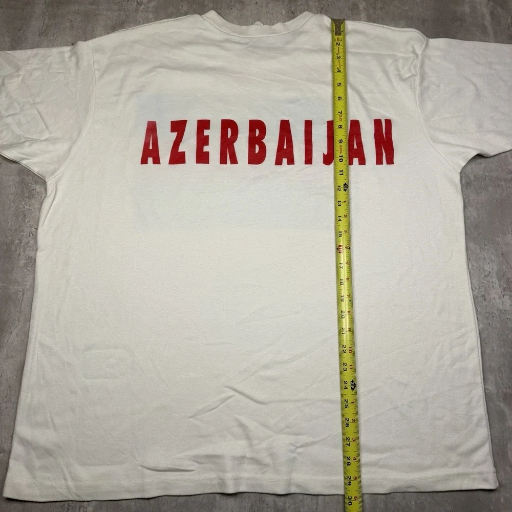 Vintage Flag of Azerbaijan White T-Shirt Size XL Success Made In USA Two Sided